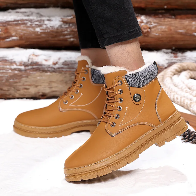 Botas cálidas de piel para hombre, zapatos informales de trabajo para adultos, calzado de seguridad de goma para caminar, fgb, invierno, 2019