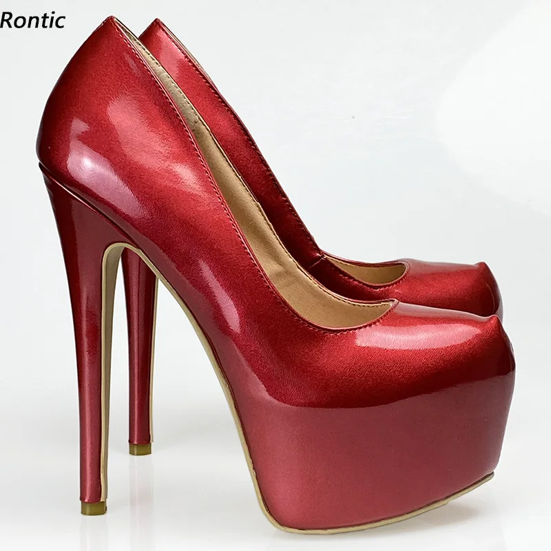 

Rontic New Arrival Women Pumps Platform Patent Leather Sexy Stiletto Heels Round Toe Gorgeous Red Party Shoes US Size 5-20