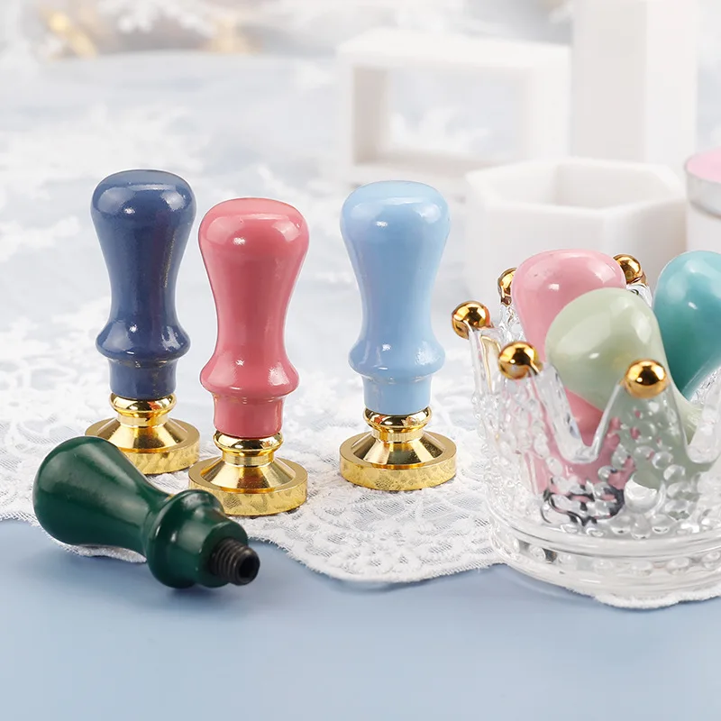 

Fire lacquer seal handle Macaron color wooden handle Metal copper handle fire lacquer wax Fire lacquer seal handle handle