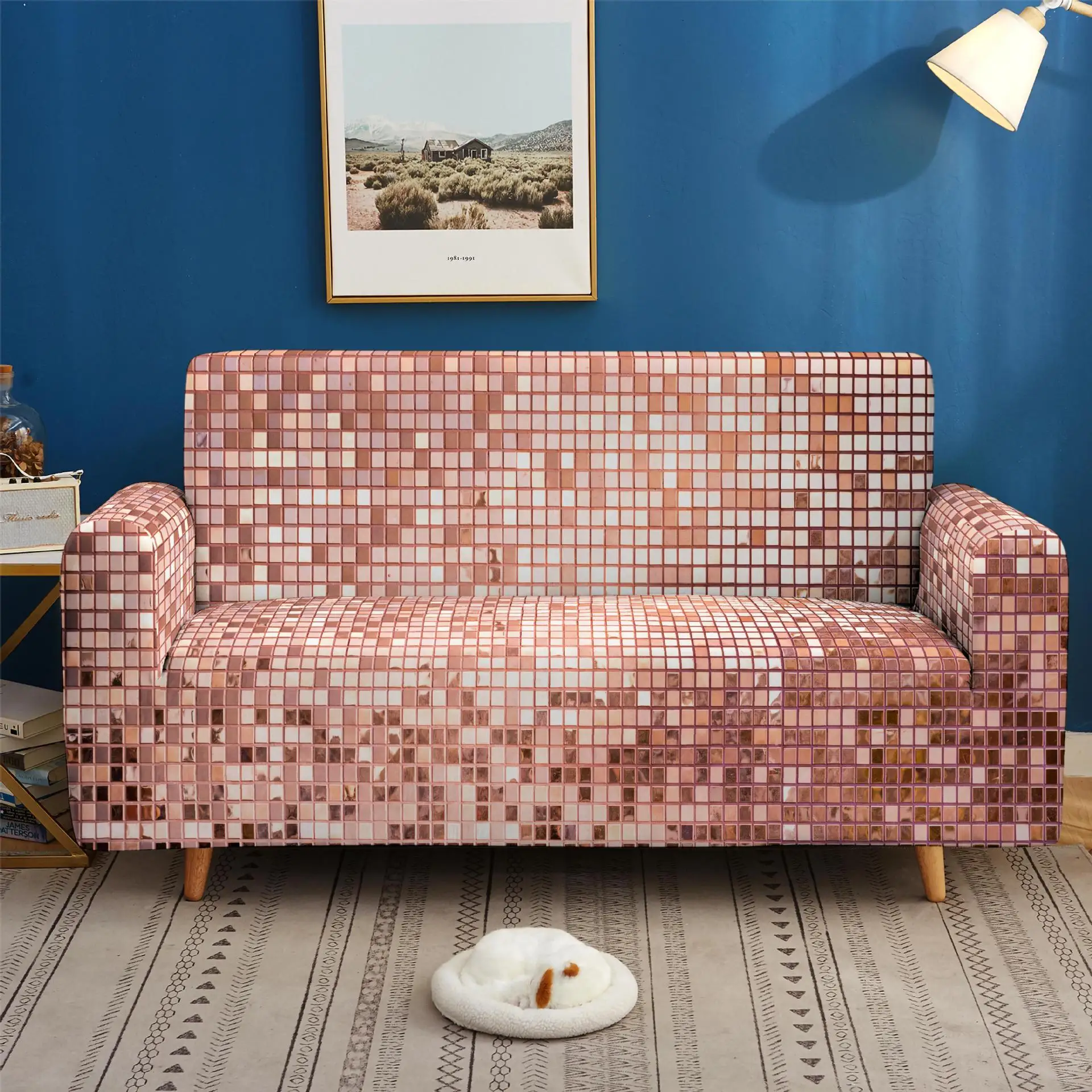 

Stretch Chair Cover Living Room 3D Scales Sofa Cover Elastic Couch Cover Sequins Printed Sectional Sofa Slipcover 1/2/3/4 Seater
