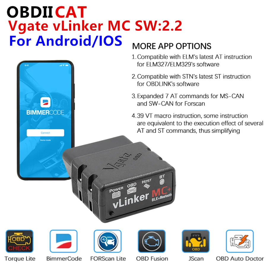 Best Auto Scanner Tool Car Diagnostic OBDIICAT Vgate vLinker MC+ ELM327 Bluetooth 4.0 OBD 2 OBD2 ELM 327 wifi For Android/IOS
