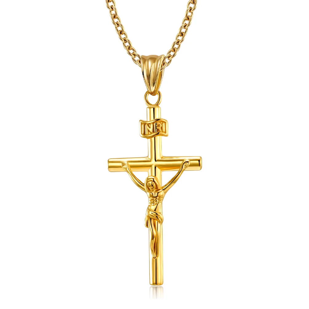 

New Fashion INRI Jesus Cross Pendant Stainless Steel Male Gold/Silver Color Christian Crucifix Necklace Religious Jewelry