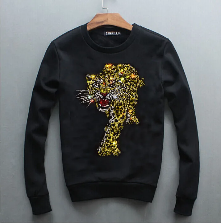 

New Men Hoodies Sweatshirts Rhinestones Sweatshirt Hoodie Hip Hop Streetwear Clothing Tops 4XL