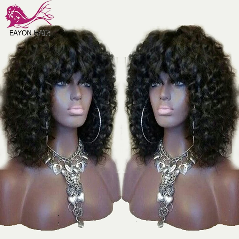 Парики EAYON из человеческих волос без клея на полной сетке с челкой предварительно