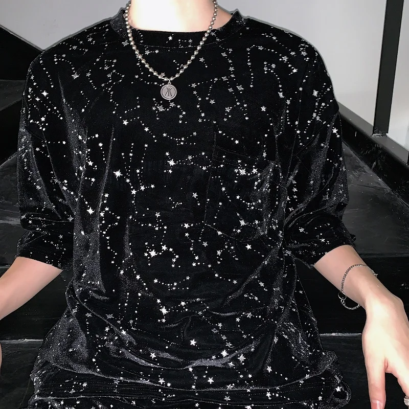 

Sets Men Summer (tshirt+shorts) Velour Drill Bling Casual Male Streetwear Hip Hop Punk Short Sleeve T Shirt Tops Tees Shirts