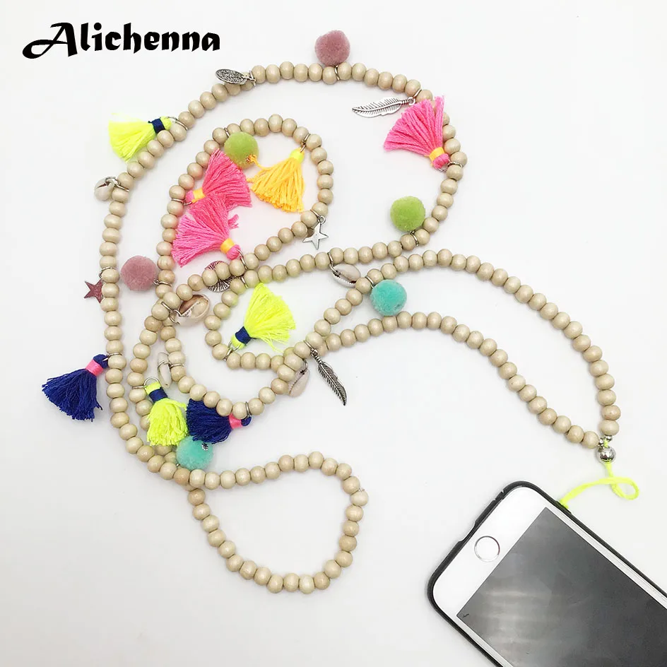 Ручная работа цвет кисточкой ожерелье из деревянных бусин Бохо модные ювелирные