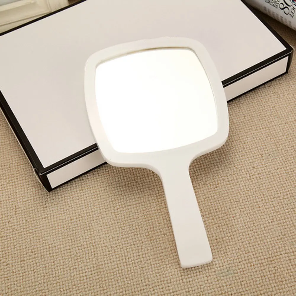 Акриловое зеркало для макияжа портативное квадратное черное белое с ручкой