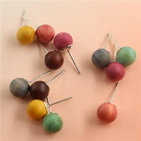 cute simple round ball wood stud earrings for women jewelry vintage pierced wooden earrings drop shipping 2021