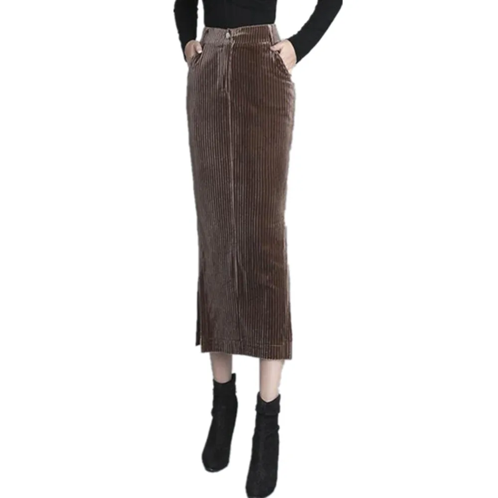 Женская длинная Вельветовая юбка винтажная Сексуальная облегающая до щиколотки