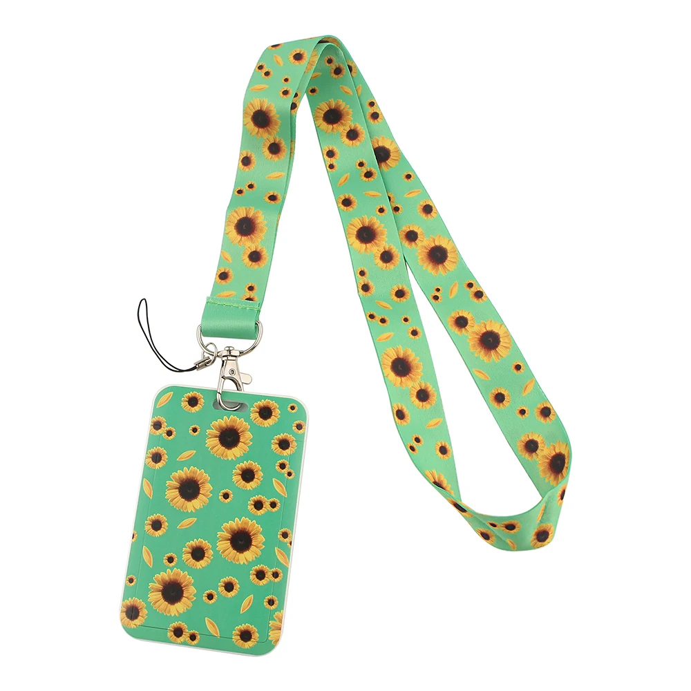 

FD0232 Fresh Sunflower ID Card Pass Mobile Phone USB Badge Holder Key Strap Card Cover Business Card With Lanyard