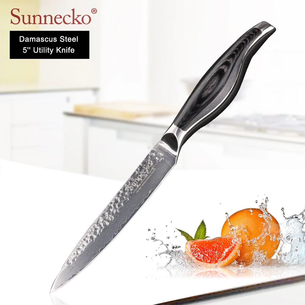 SUNNECKO Premium Chef Utility Paring Santoku Knife Damascus Japanese VG10 Steel Blade Pakka Wood Handle 4pcs Kitchen Knives Set | Дом и сад