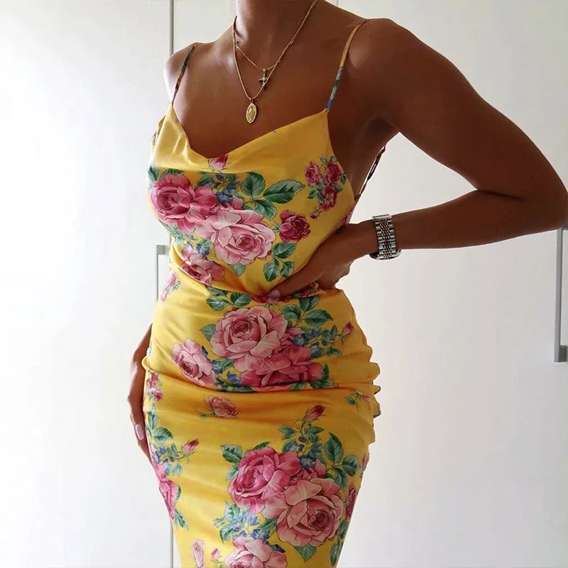 Женское атласное платье на бретелях новое летнее с принтом 2021|Женские платья| |