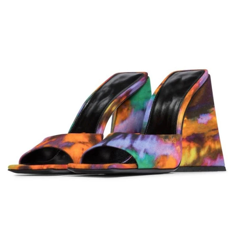 

Ladies slippers summer new home sandals square toe open-toe shoes chunky women high-heeled slippers open back party shoes mules