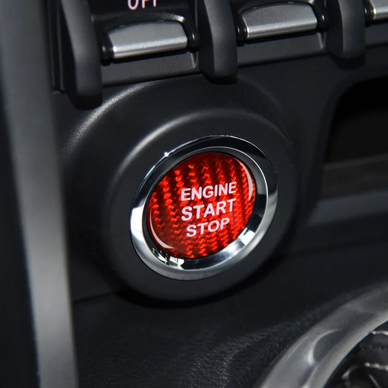

For Toyota Crown CHR Red Black Real Genuine Carbon Fiber Car Engine Start Stop Switch Button Trim Cover Stickers Decals Stying