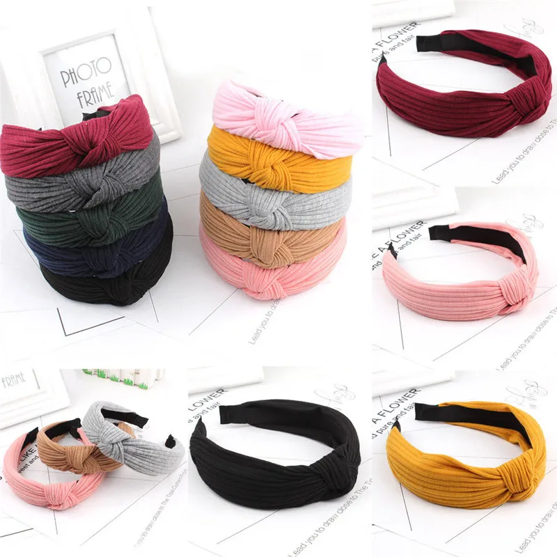 Одноцветная модная женская тюрбан с крученым узлом повязка на голову хит продаж