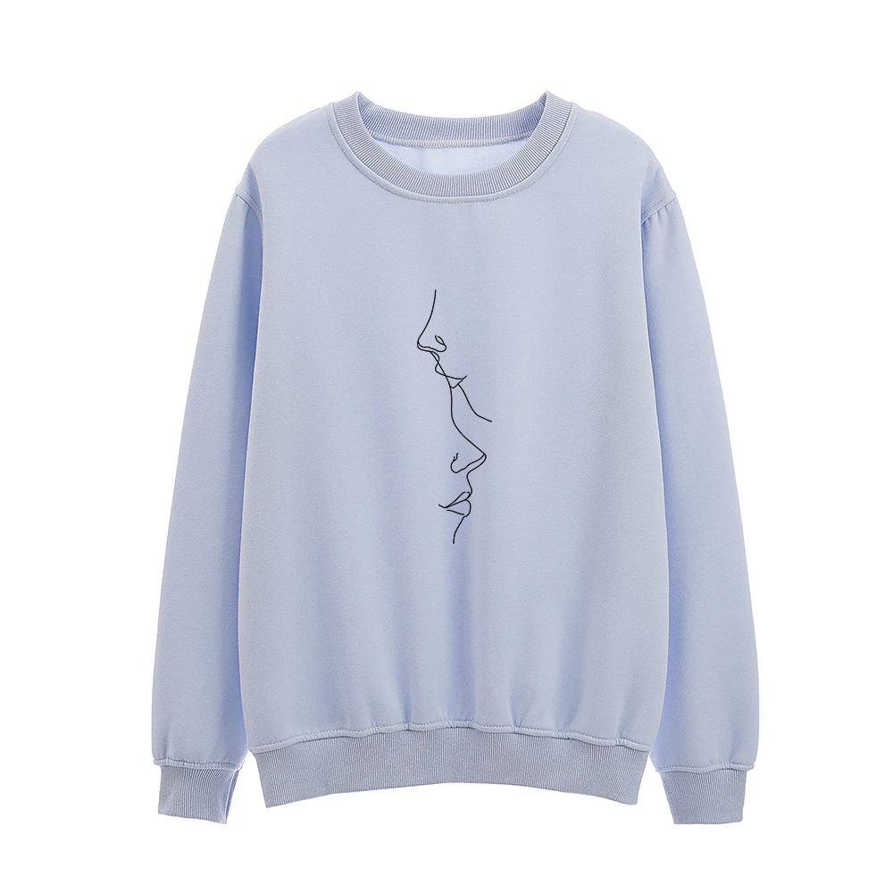 Femmes Sweetshirts Korean Harajuku Aesthetic Cotton Art Face Print Tops Womens Hoodies Elegant Winter Pullovers Sudadera Mujer