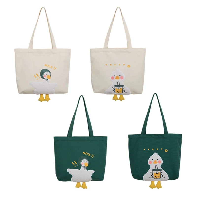 

2022 Fashion Ladies Canvas Cute Duck Tote Bag Shoulder Bag Women Zipper Casual Simple School Bag Travel Large Capacity Shopping