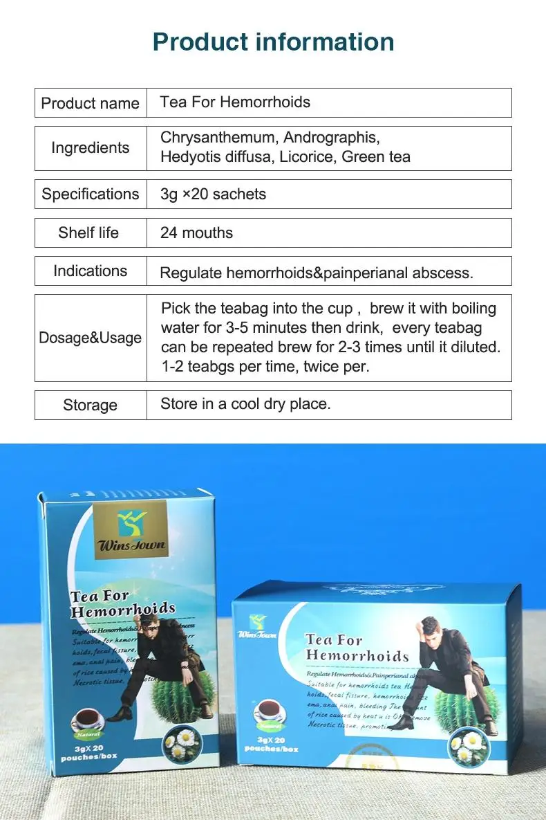 

40 pcs / 2 Packs Chinese Herbal Medicine Organic Herbal Hemorrhoids Tea For Hemorrhoid Cure And Relief Pain During Poop