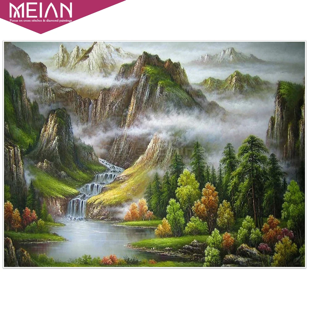 2020 алмазная живопись MEIAN Mountain 5d вышивка крестиком пейзаж Алмазная мозаика Стразы