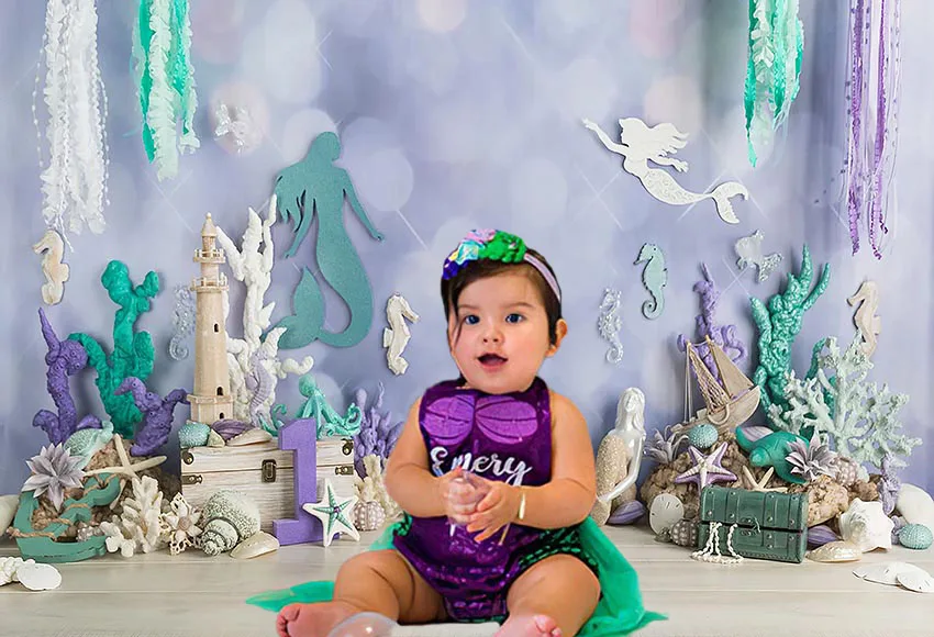 

Mehofond Under The Sea Photography Background Ocean Mermaid Theme Girl Birthday Party Pearls Starfish Shell Backdrop Photo Studi
