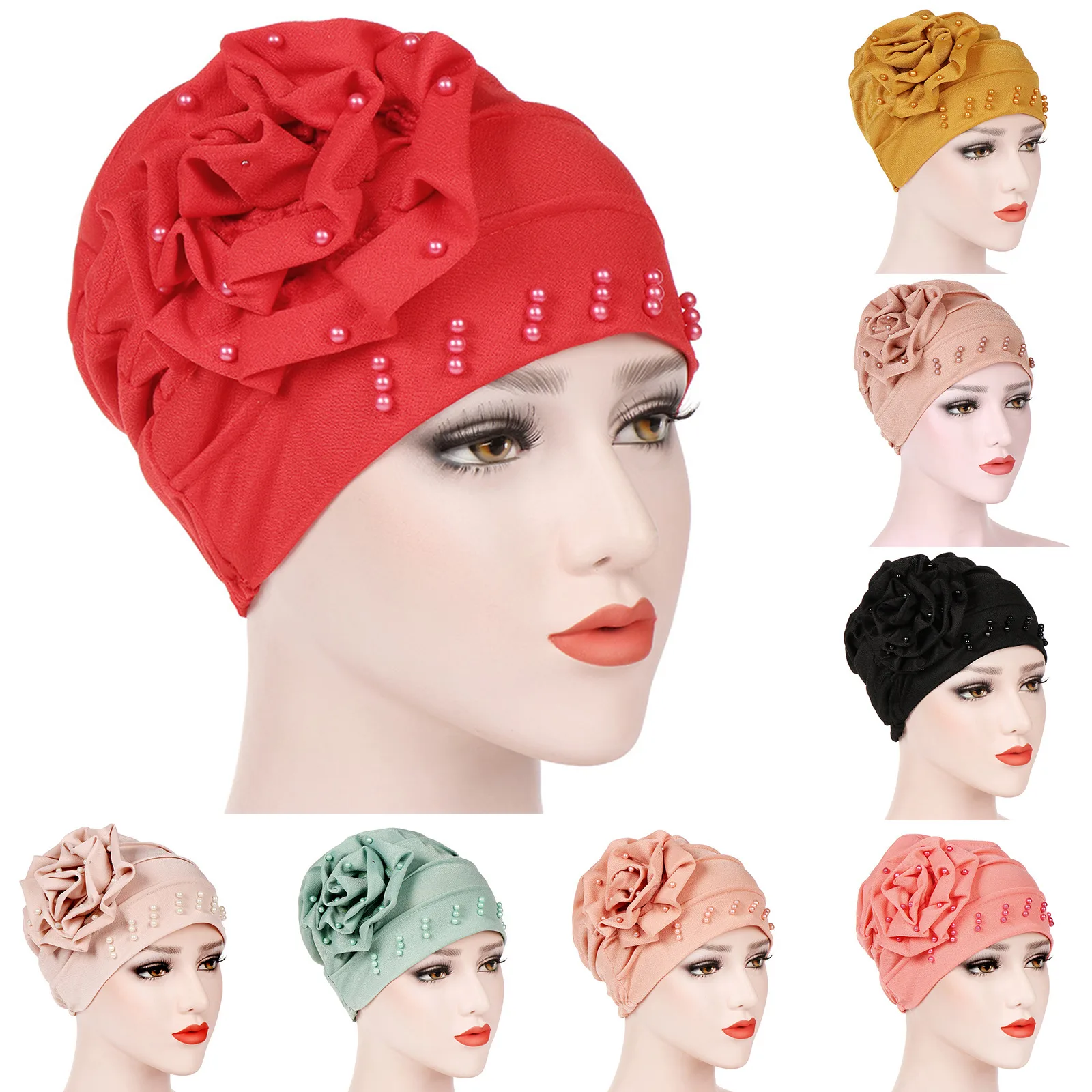 

Женский хлопковый мусульманский Эластичный Тюрбан головной шарф большая женская шапка головной убор с цветочным бисером модная шапка-тюрб...