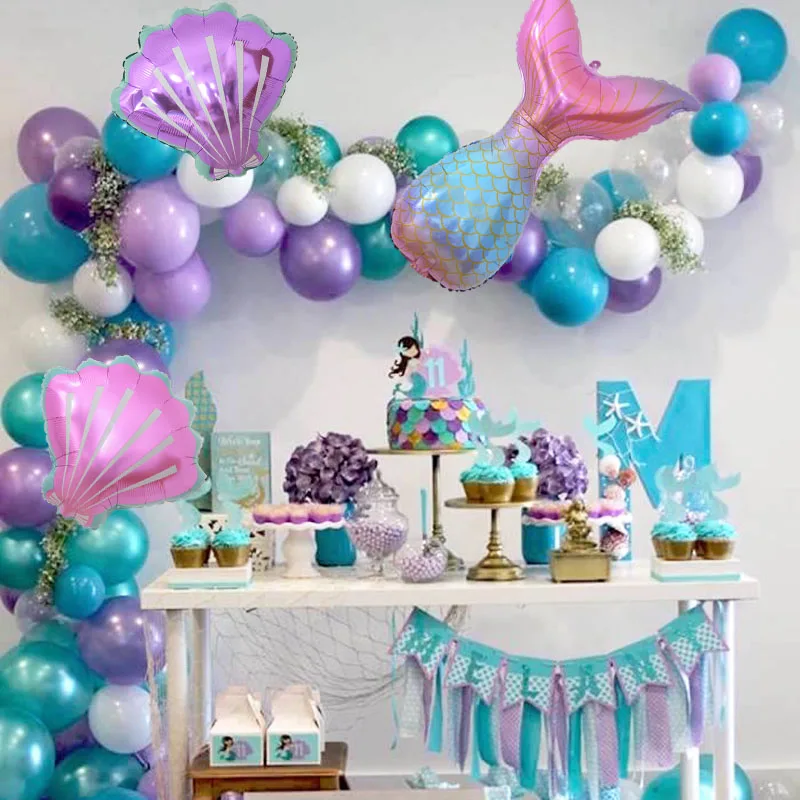 

97Pcs/Lot Purple Pink Mermaid Theme Balloons Arch For Girls Birthday Party Decoration Baby Shower Wedding Party Balloon Decor