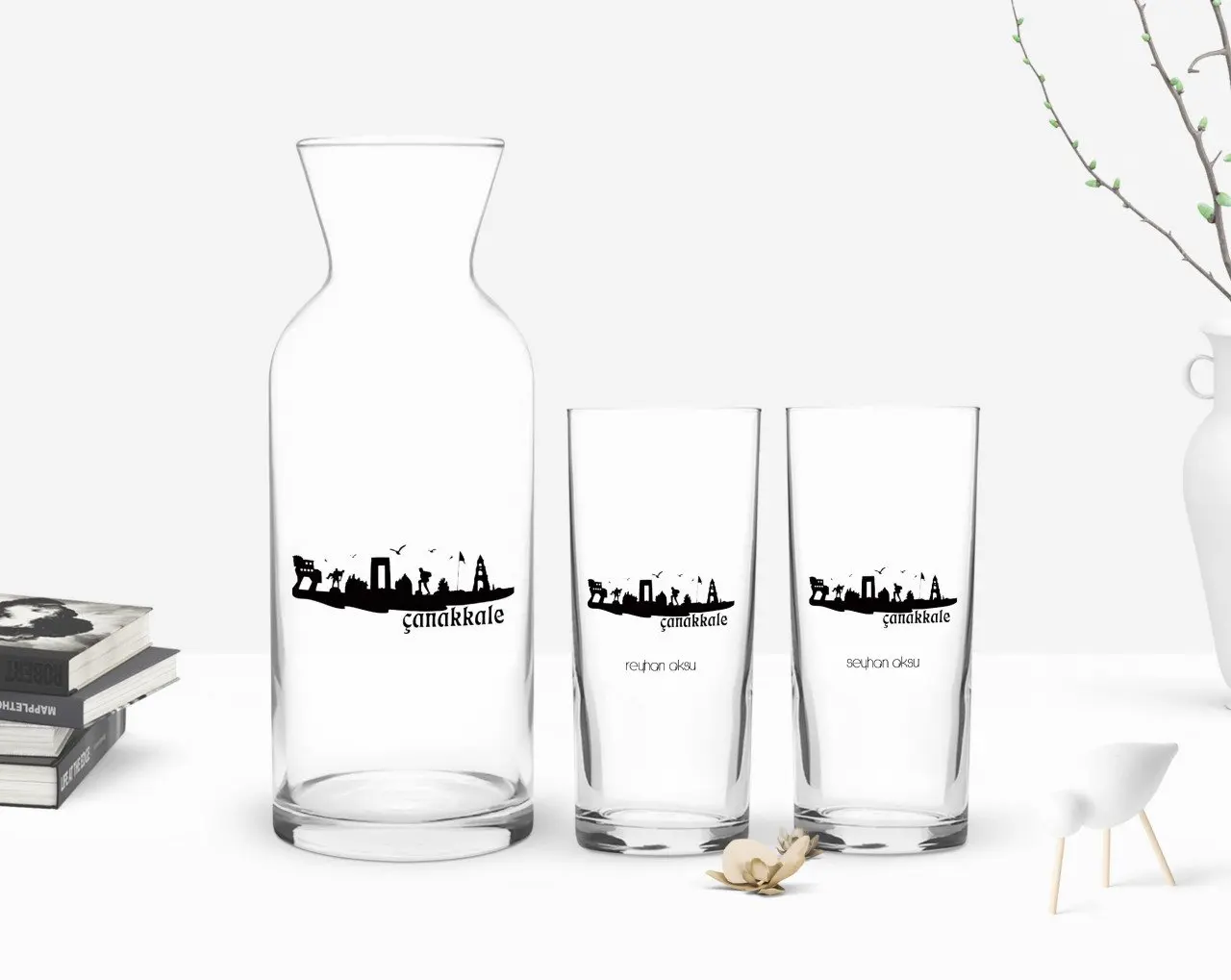 

Персонализированные Цветные принты Дарданеллы дизайн туристических двойной Arrack чашки и графин подарок Seti-2