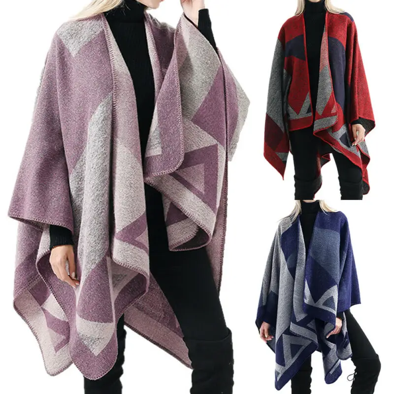 Женский зимний шарф накидка пончо в клетку| |