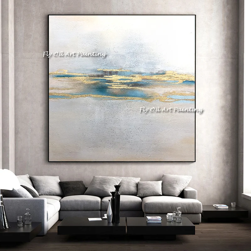 Золотистая синяя мраморная абстрактная картина ручной работы холст в