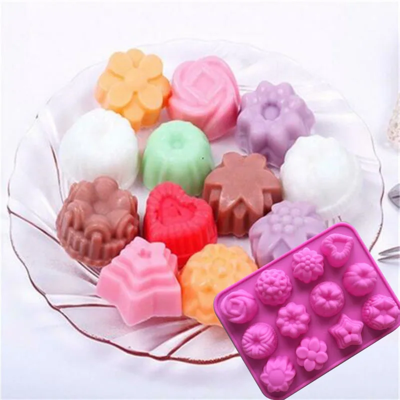

Silicone Cake Tools Fondant Kitchen Bakeware Non-Stick 12 Cups Cupcake Baking Tray Safe Chocolate Cake Mold Silicone mold