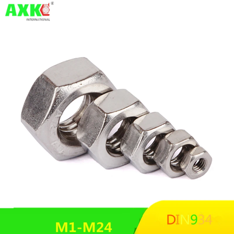 DIN934 A2 304 Шестигранная гайка из нержавеющей стали для M1 M1.2 M1.4 M1.6 M2 2 5 M3 M4 M5 M6 M8 M10 M12 M16