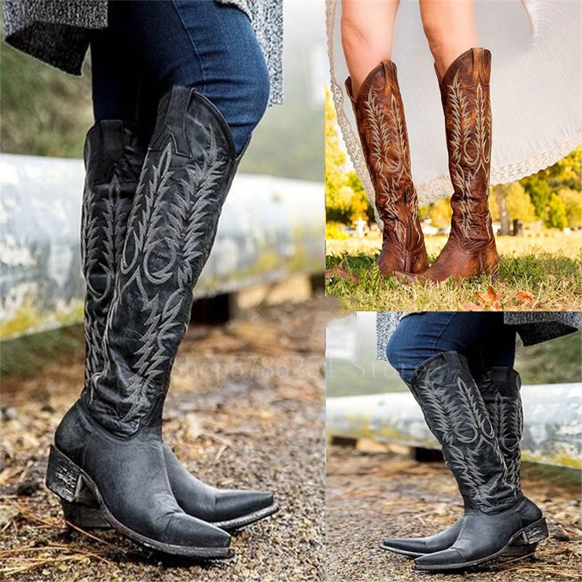 Женские кожаные ботинки в средневековом стиле высокие готические с вышивкой