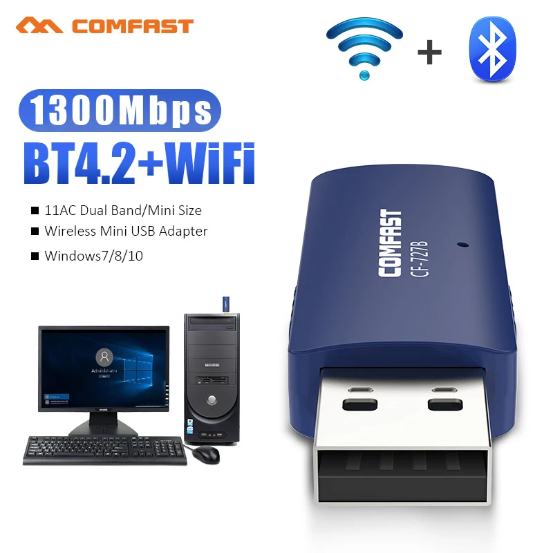

1300Mbps USB 2.0 Dual Band Network 5G WiFi Adapter 2 in 1 Wireless Bluetooth4.2 Network Card Receiver 802.11b/n/g/ ac adaptor