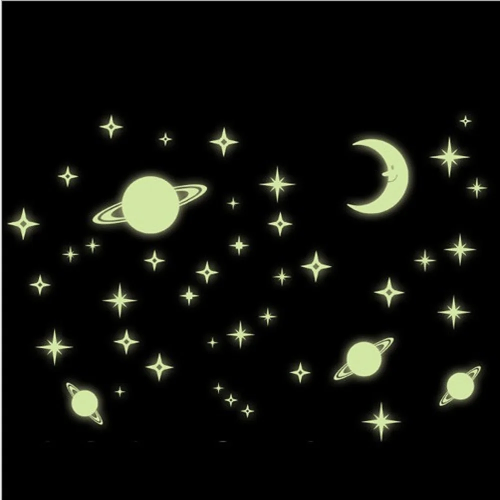 

Free Shipping New Arrival Creative Star Of The World Moon luminous Fluorescent pvc wall Sticker Home Decor Mural Decal HM1Y0036