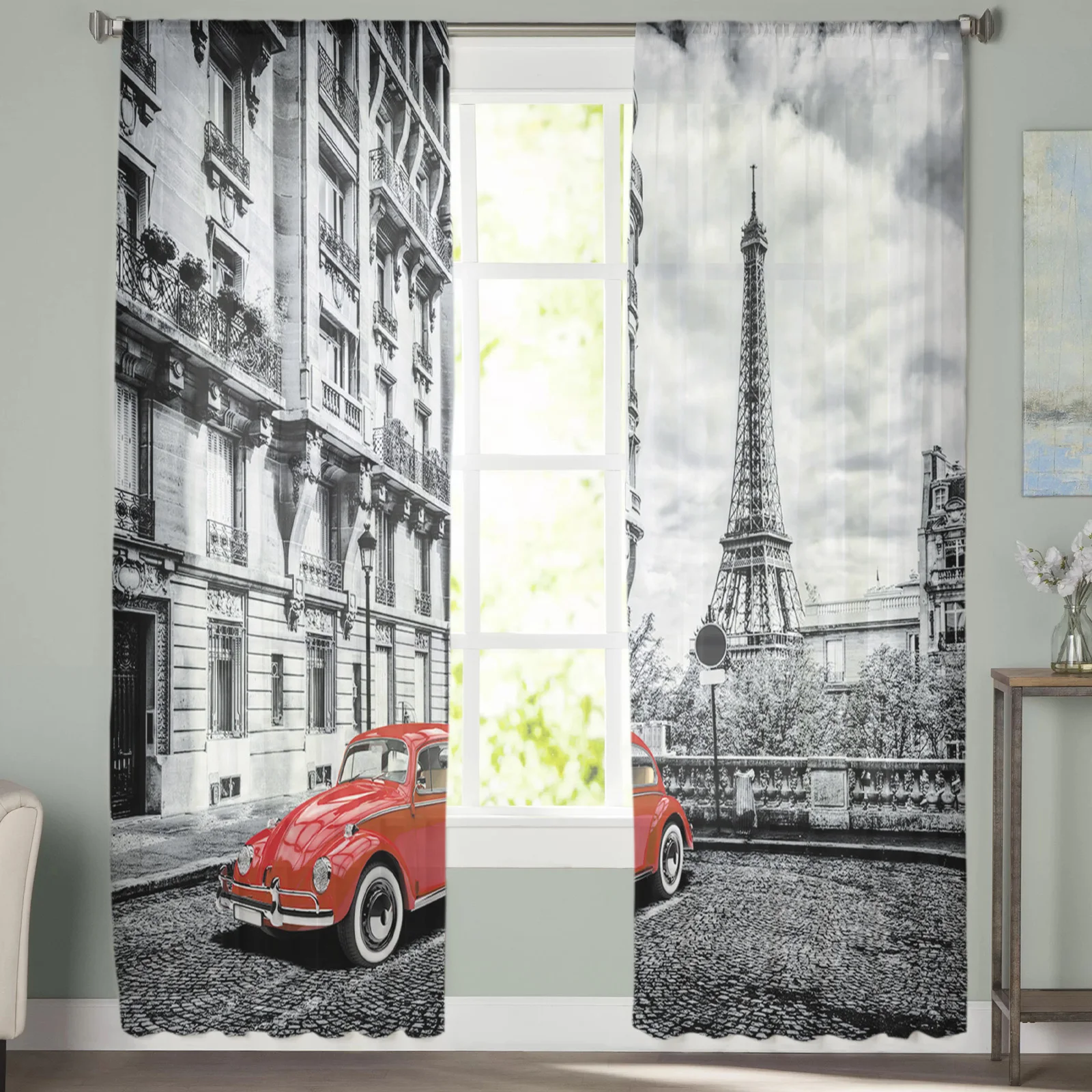 Красные винтажные автомобильные прозрачные шторы с изображением Парижской