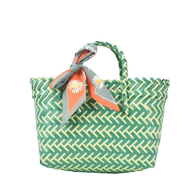 

Bohemian Scarves Rattan Women Handbags Handmade Wicker Woven Large Capacity Tote Summer Beach Baskets Straw Bag Striped Purses