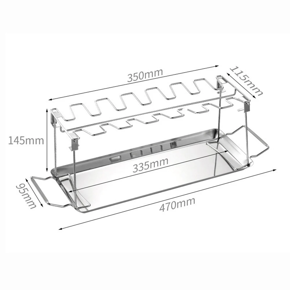 

BBQ Stand Rack Chicken Leg Shelf With Storage Plate Outdoor Camping Grill Rack Stainless Steel Barbecue Accessories
