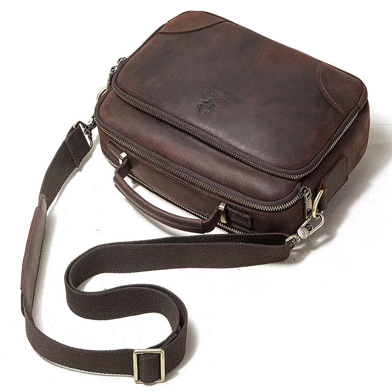 

High Quality Men's Leather Casual Messenger Bag Men's Bags Crazy Horse Leather Functional Shoulder Bag Men's Custom