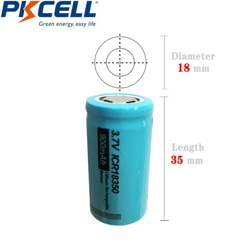 Литий-ионный аккумулятор PKCELL ICR 18350 2 шт. 3 7 В 900 мАч | Электроника