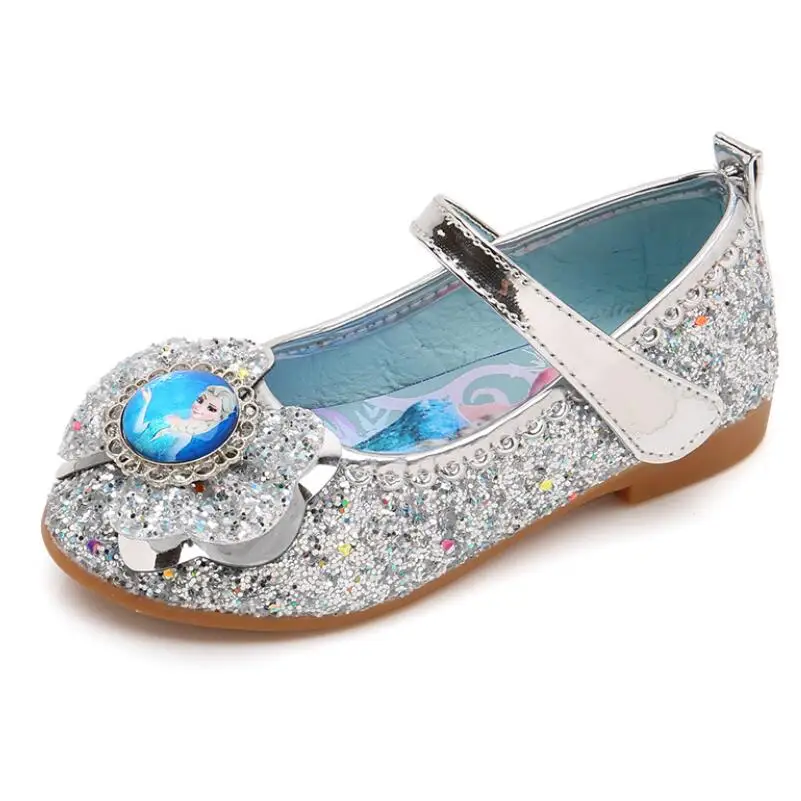 

Kids Girls Wedding Dress Shoes Children Elsa Princess Sandals Bowtie Pink Blue Leather Shoes For Girls Casual Shoes Flat Sandals