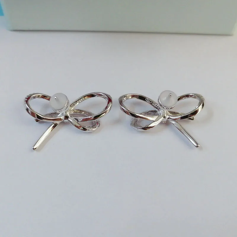 SLJELY Fashion Real 925 Sterling Silver Bowknot Stud Earrings Micro High Quality AAA Cubic Zirconia for Women Fine Party Jewelry | Украшения