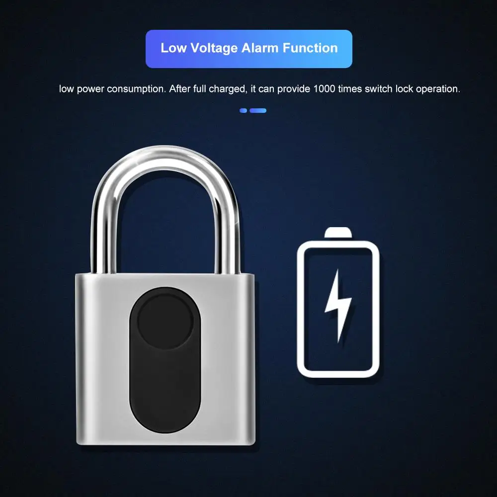 

Smart Fingerprint Padlock Cabinet Fingerprint Lock Dormitory Anti-theft Lock Keyless USB Rechargeable