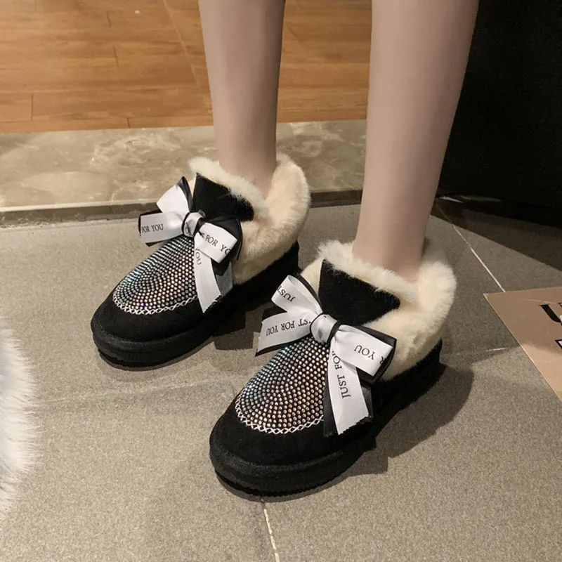 Зимние ботинки женские зимние плюшевые ботильоны хлопковые теплые меховые на