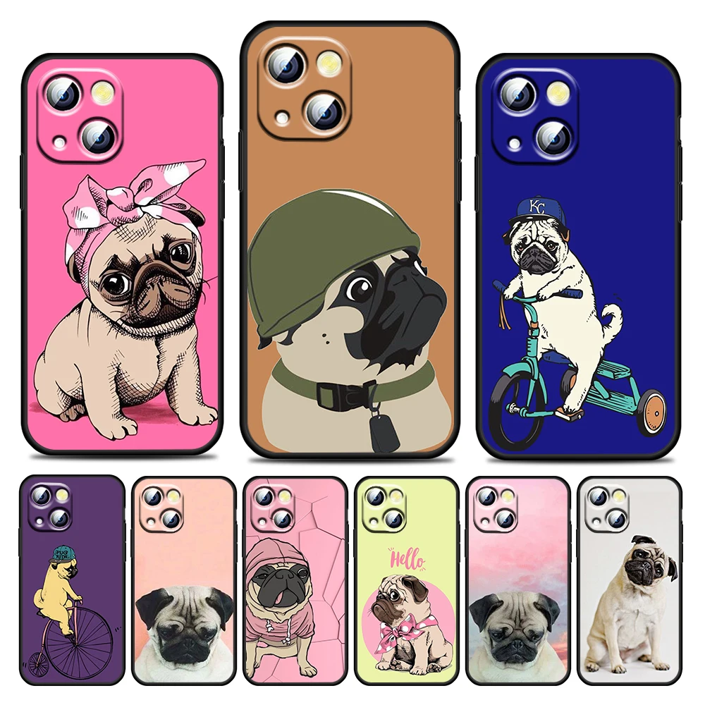 

Cute Pug dog Ride butterfly For Apple iPhone 13 12 11 Pro Max Mini XS Max X XR 6 7 8 Plus 5S SE2020 Soft Black Phone Case