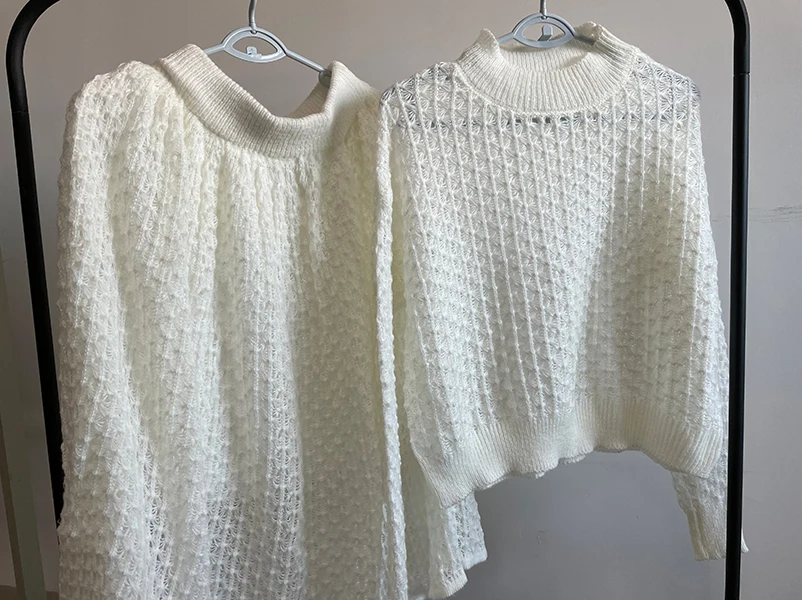 

White Kawaii Loose Hollow Knitted New Sweater Suit Skirt Two-Piece Knitted 2 Pieces Set 2020 Women Office Lady Pullovers Sweater