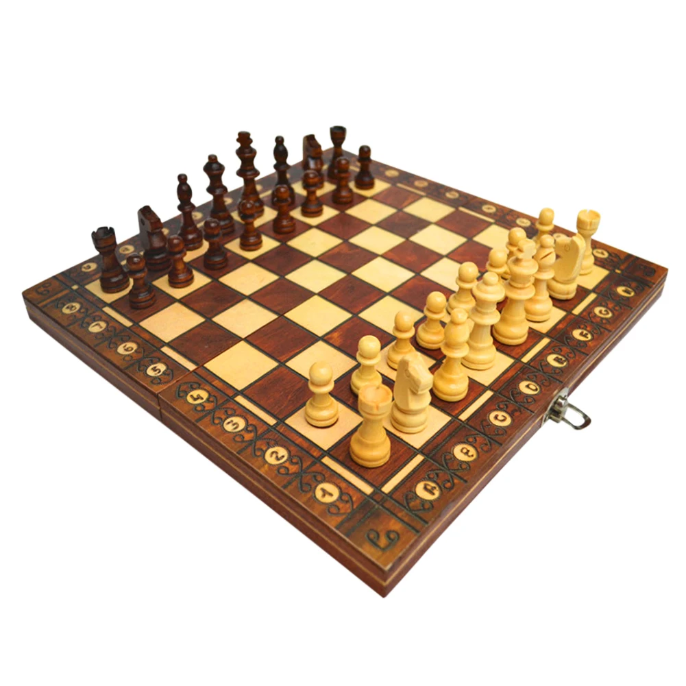 

Folding Chess Set 3 in 1 Wooden Lightweight Game Playing Elements for Adult Children Family Chessboard Game Gift