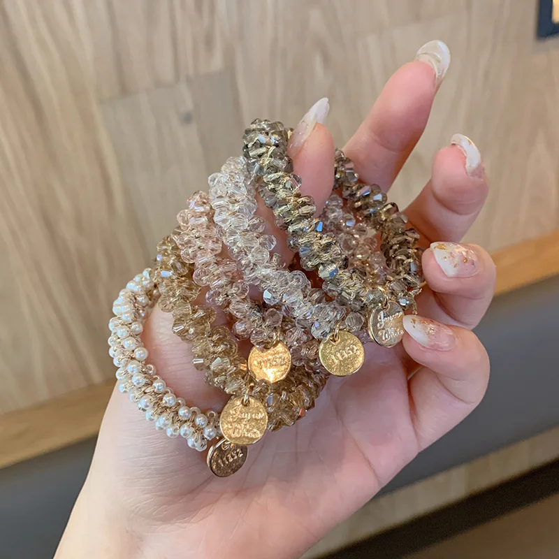 

Fashion popular style cute girl pearl crystal hair rope exquisite ladies simple rhinestone hair tie bracelet dual use jewelry