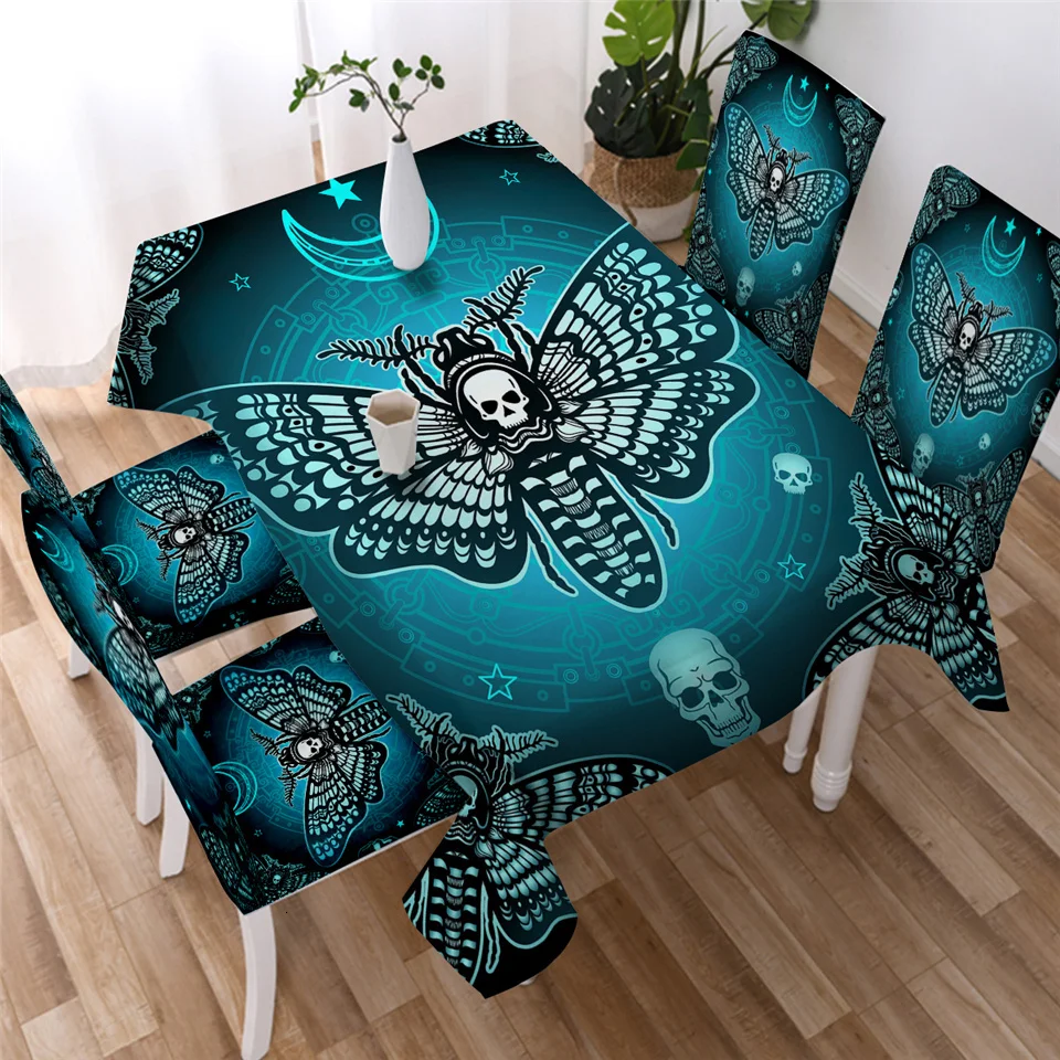 Постельное белье Outlet Death Moth скатерть Готический Череп Водонепроницаемая скатерть Бабочка синие звезды Декоративная скатерть для кухни