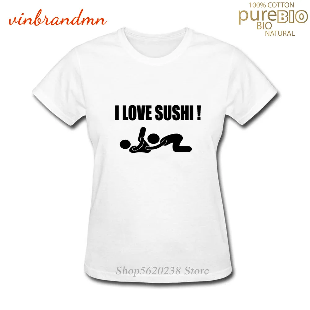 Забавная женская футболка с надписью I Love Sushi хлопковая Сексуальная короткими
