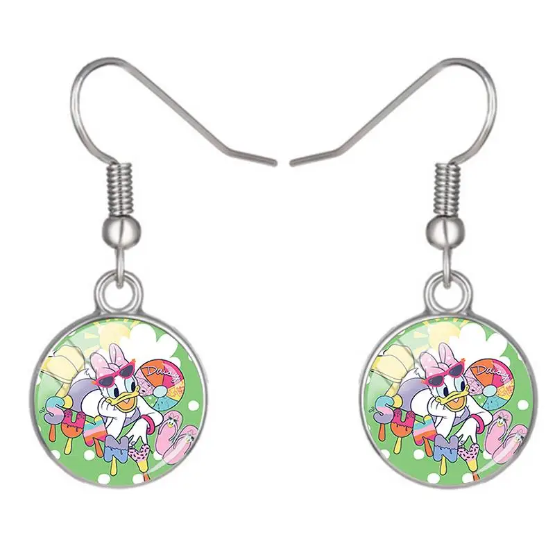 

Disney Cute And Funny Donald Duck Hook Earrings Photo Round Earrings Glass Dome Jewelry Handmade Jewelry